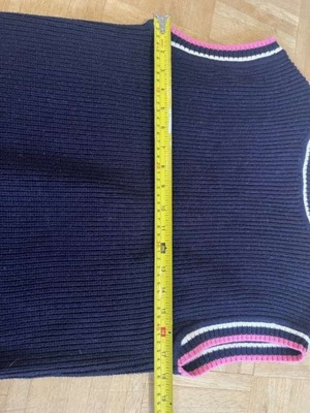 Talbots Petites SP Navy Cable-Knit V-Neck Sleeveless Sweater Vest Pink Trim - Picture 7 of 7